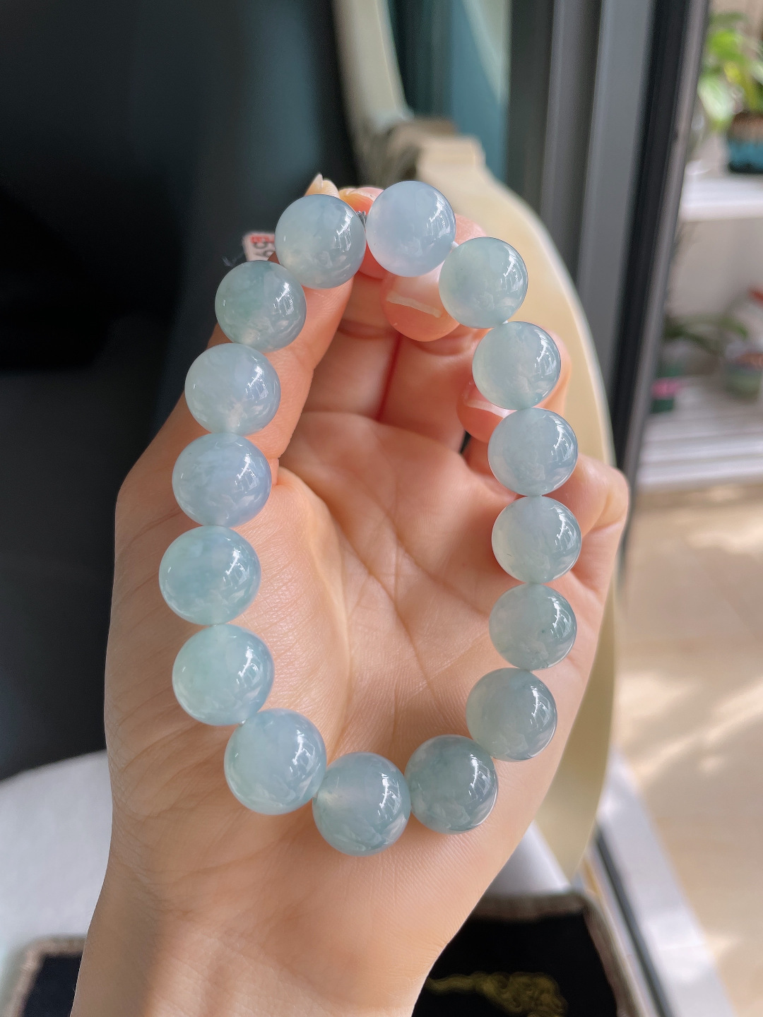 ️，天然翡翠A货，冰种蓝紫底圆珠手串，尺寸：13mm。【编0034】