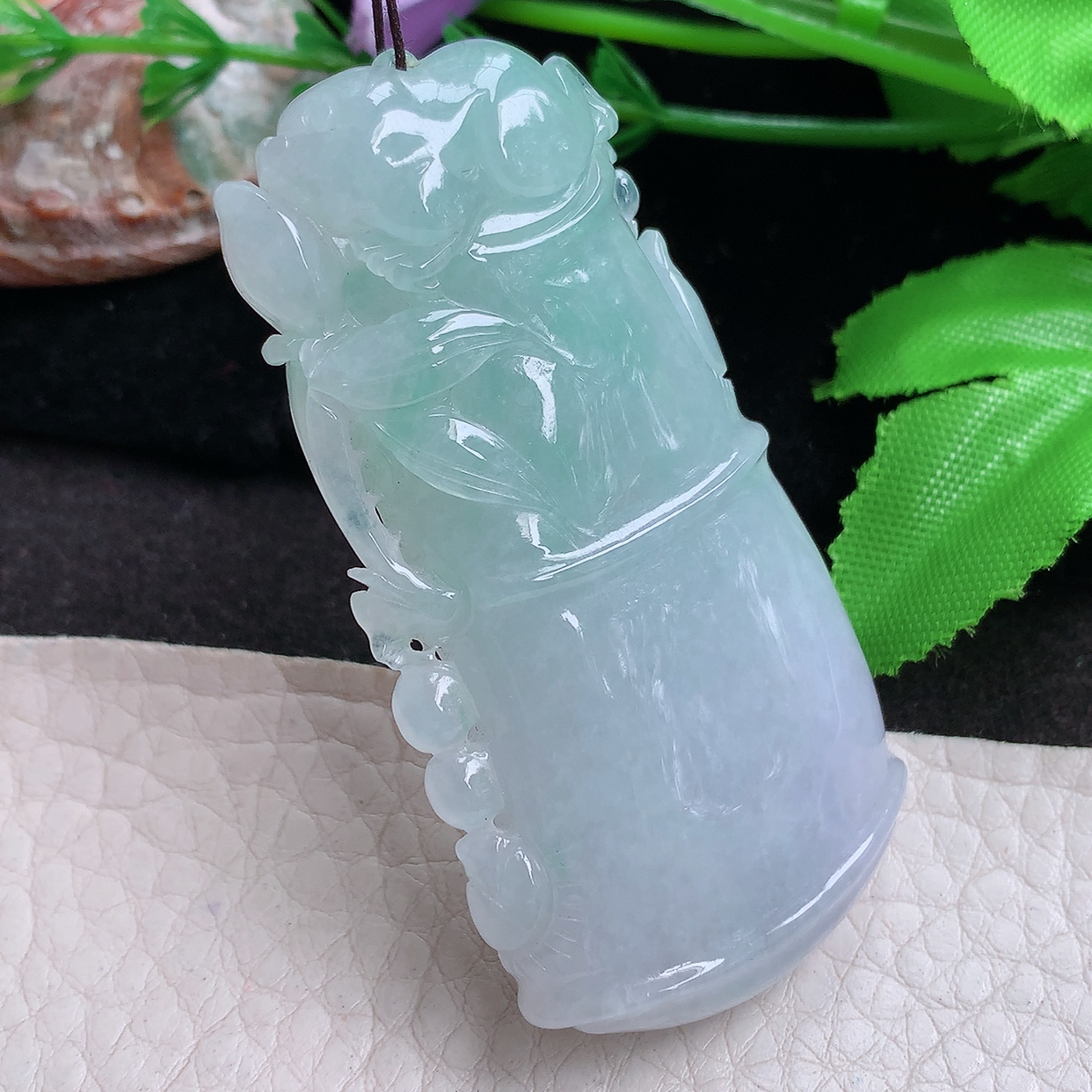 zen实拍61*30.8*12缅甸翡翠精雕清新大竹节 节节高玉项坠 玉挂件