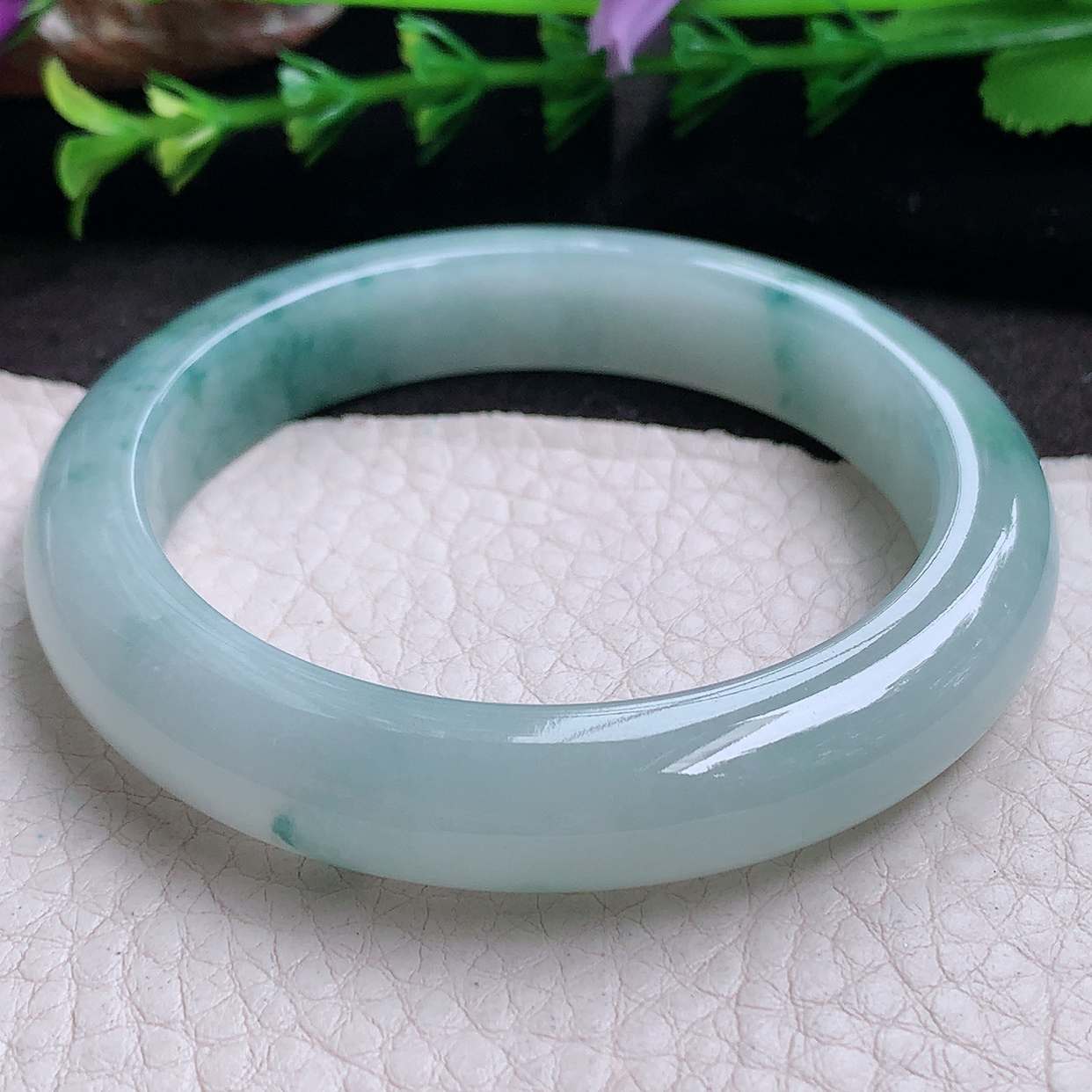 js小圈口52.3*10.8*8.2平安镯 缅甸翡翠a货玉手镯 飘花胶感正圈玉手环