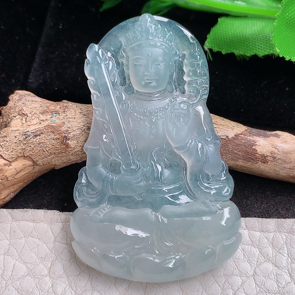 ktj实拍50.8*32.3*5.8缅甸翡翠a货精雕冰种虚空藏菩萨 生肖守护神玉吊坠
