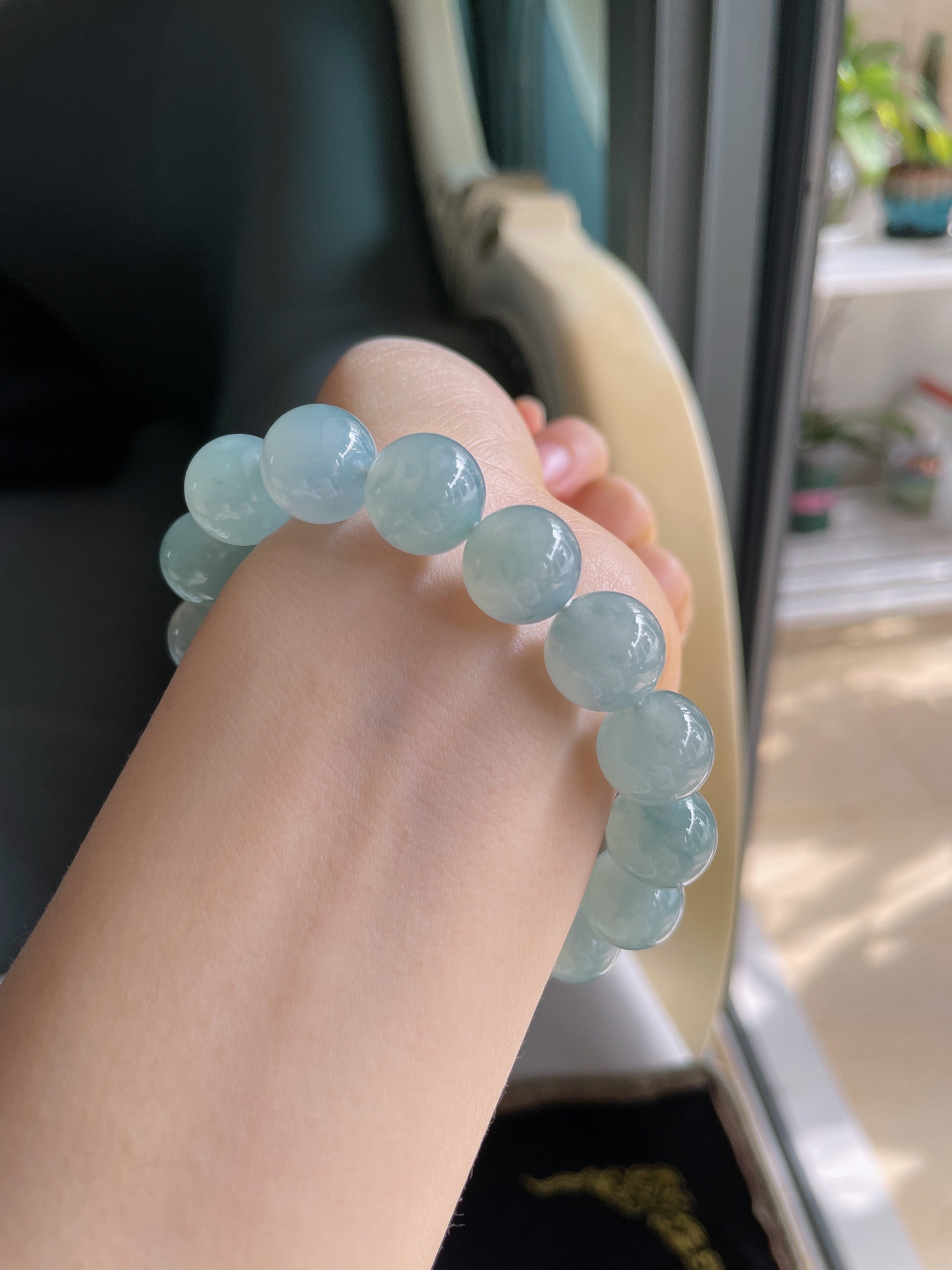 ️，天然翡翠A货，冰种蓝紫底圆珠手串，尺寸：13mm。【编0034】
