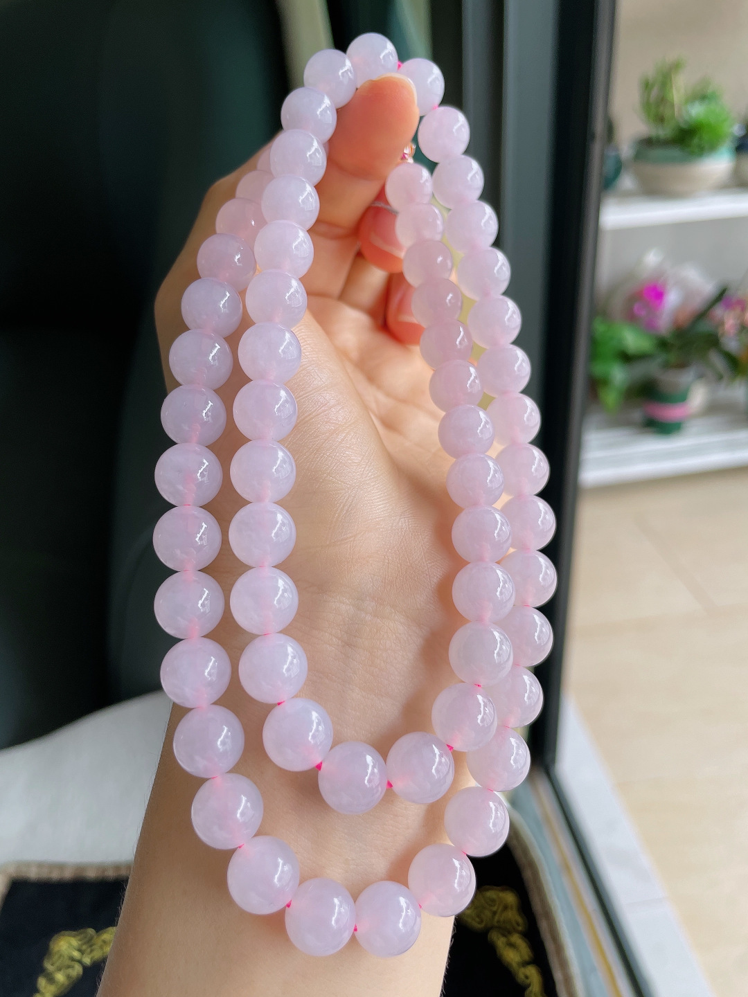 天然翡翠A货，冰珠链，尺寸：9.8mm61颗。【编2283】