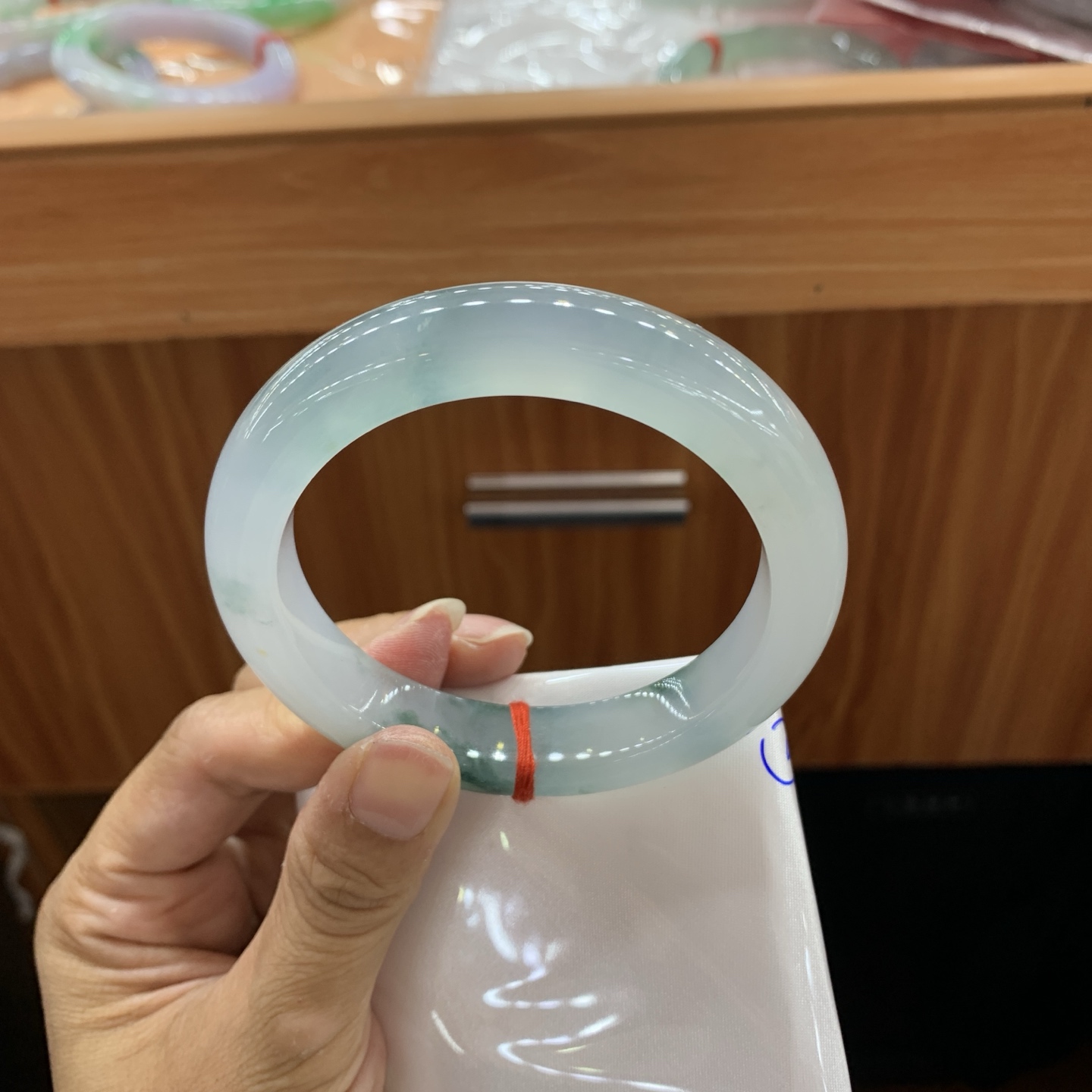 060827GX 冰飘花正圈翡翠手镯 59.2-12.3-9.7