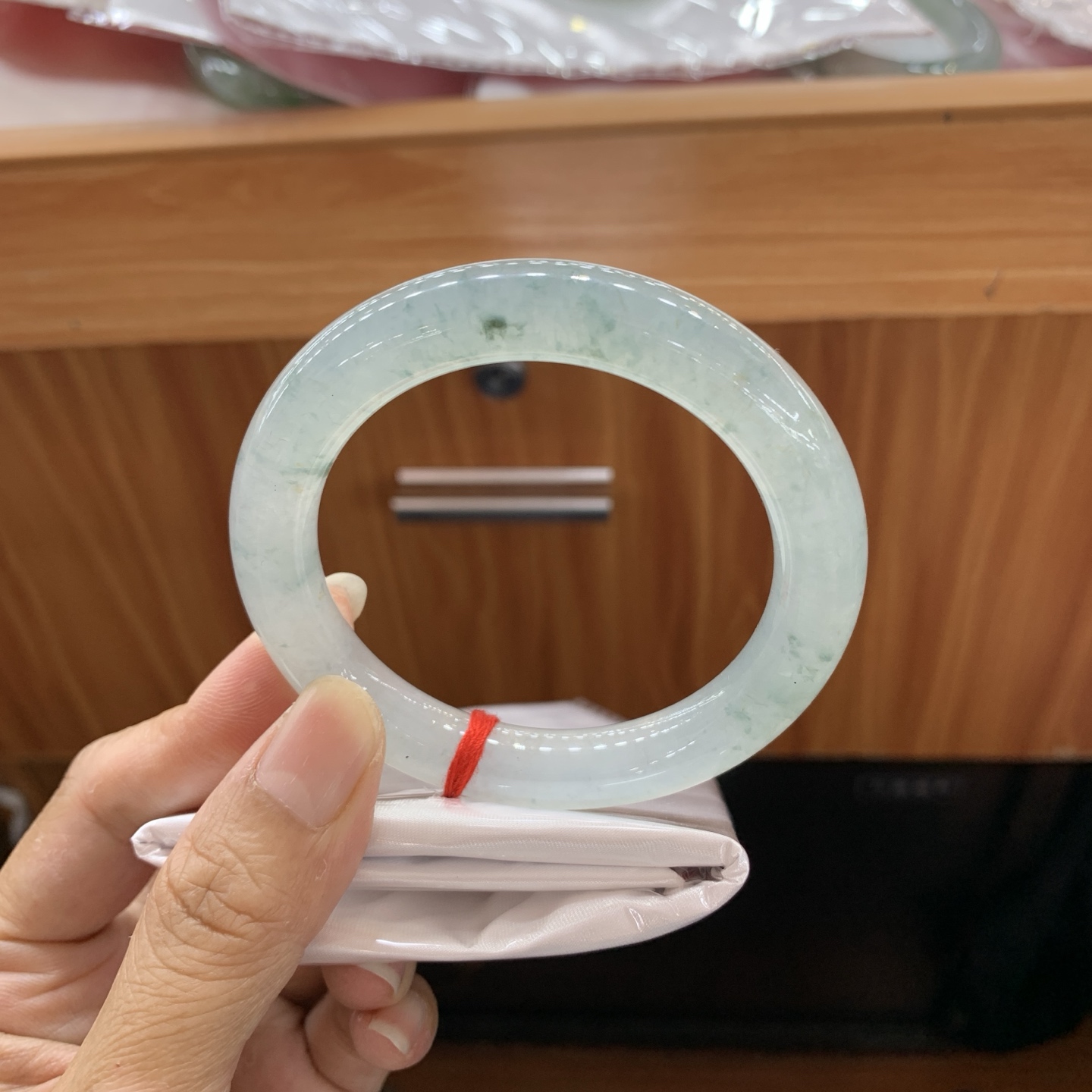 060848SS 冰飘花圆条翡翠手镯 54.6-10.6-10.4