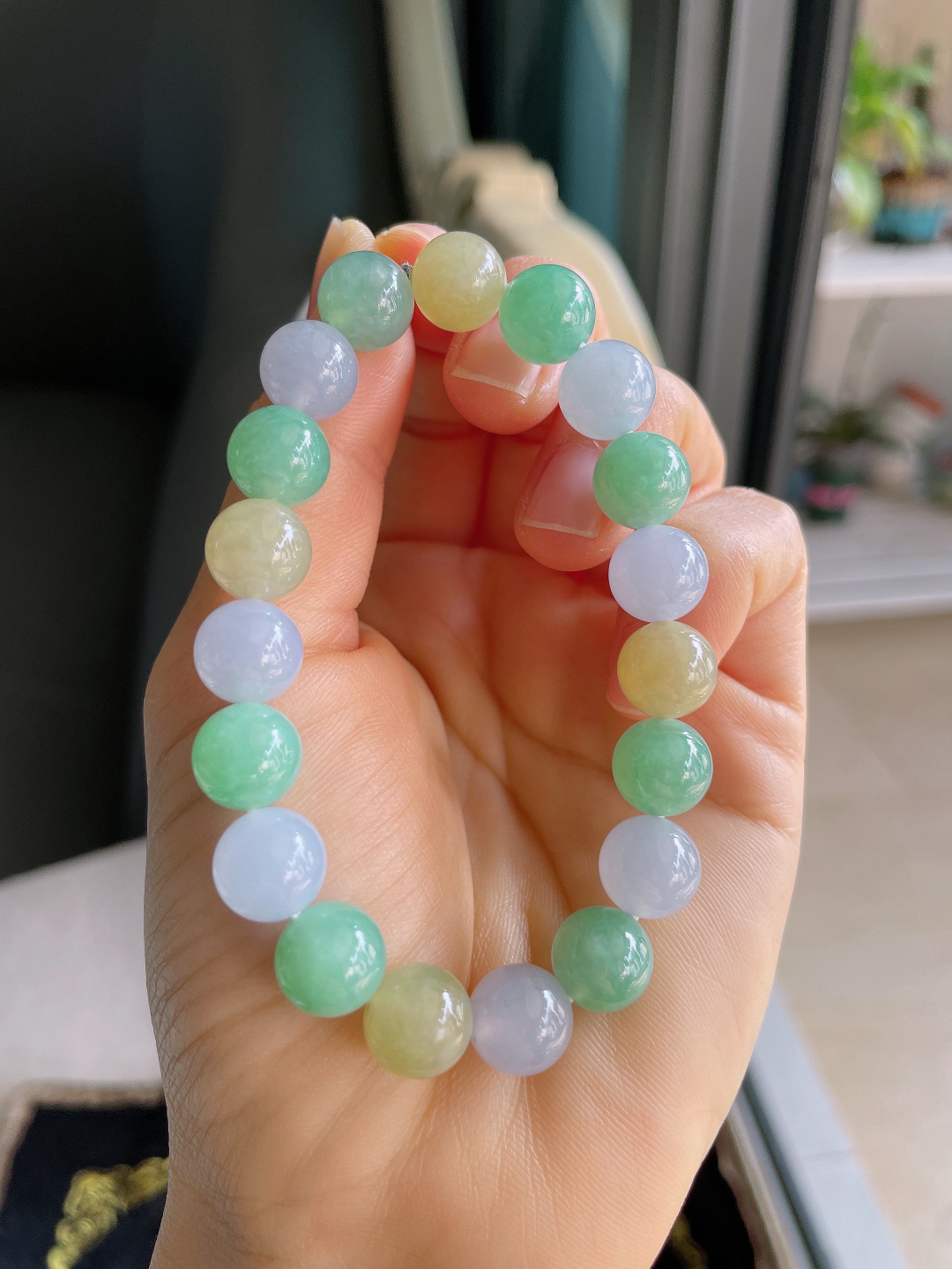 天然翡翠A货，冰多宝手串，尺寸：10mm。【编1658】