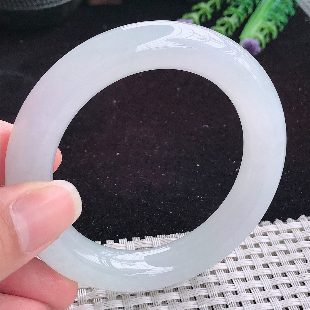 自然光54.5/11.8老坑冰胶果冻白月光胖圆条手镯平安镯翡翠玉镯美人镯