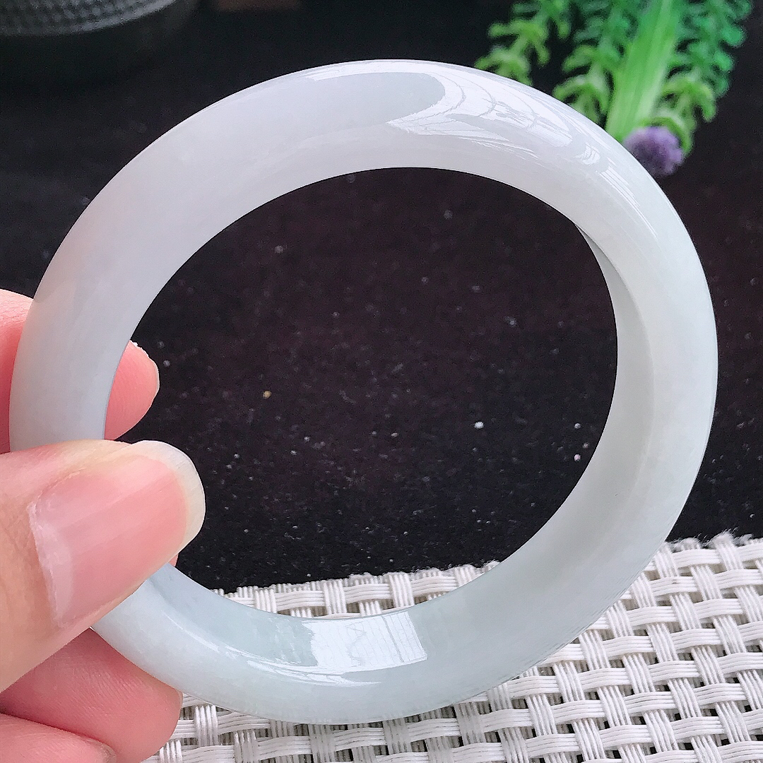 实拍A货翡翠56/12.9/8.8老坑冰润起胶白月光手镯平安镯翡翠玉镯美人镯