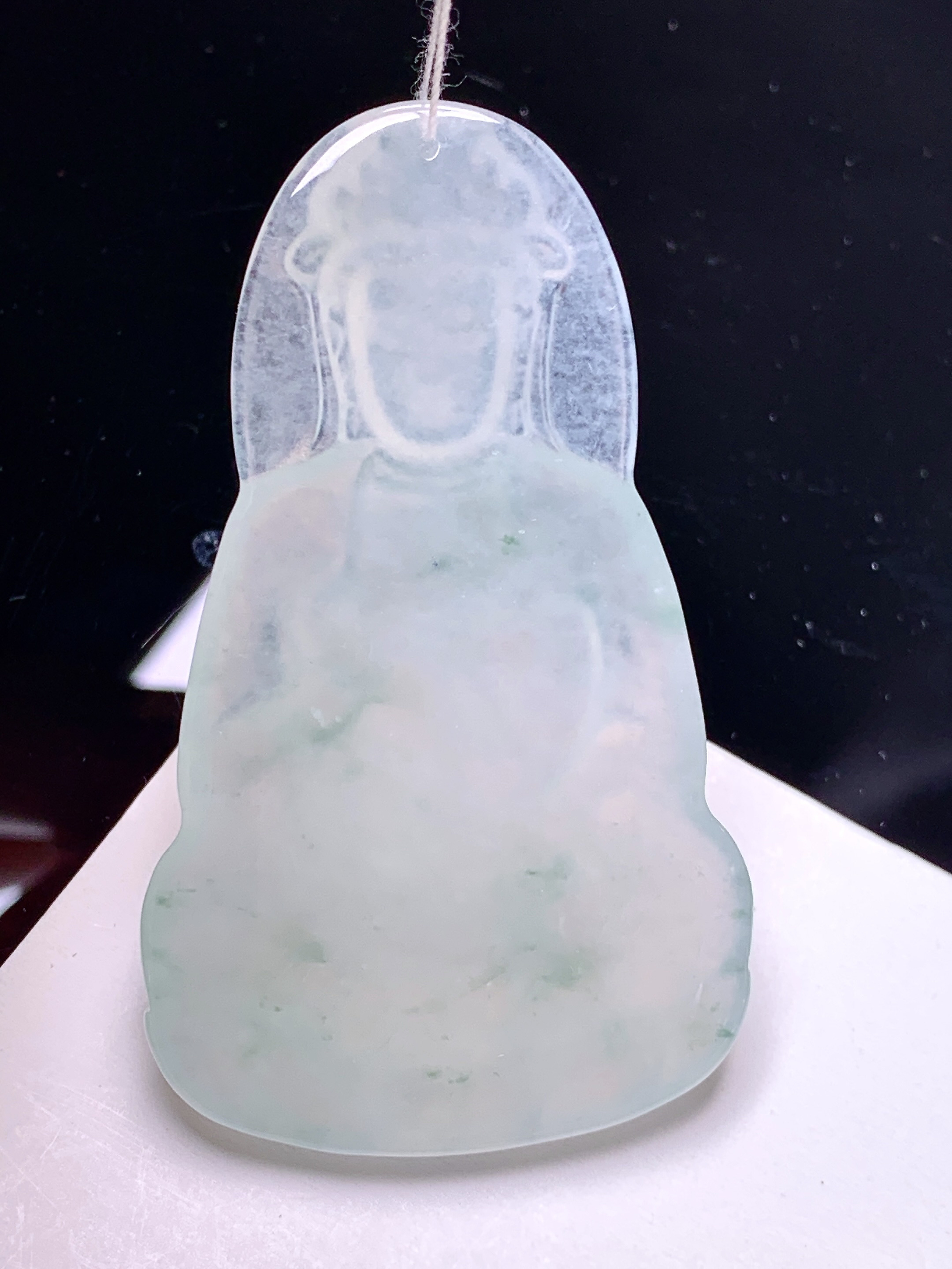 冰种观音菩萨吊坠 玉质细腻 色泽艳丽清新 整体尺寸60*37.5*10.3 d1