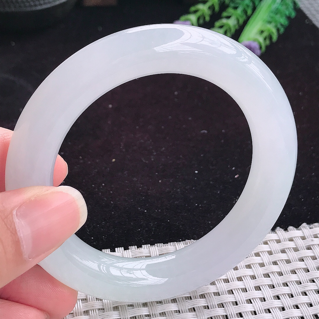 自然光54.5/11.8老坑冰胶果冻白月光胖圆条手镯平安镯翡翠玉镯美人镯