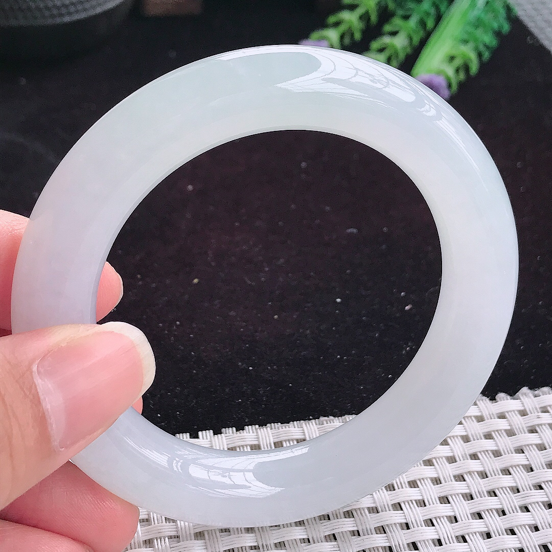 自然光54.5/11.8老坑冰胶果冻白月光胖圆条手镯平安镯翡翠玉镯美人镯