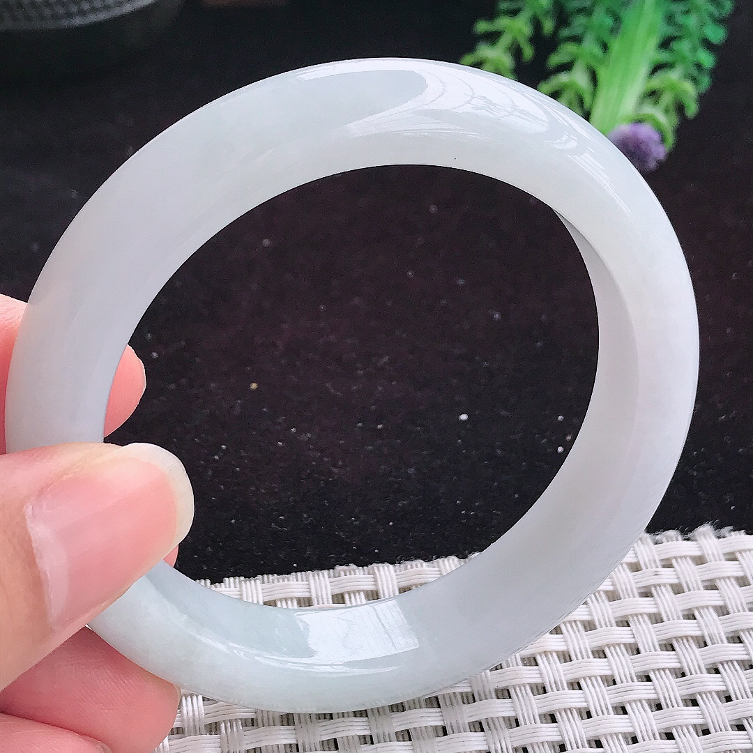 实拍A货翡翠56/12.9/8.8老坑冰润起胶白月光手镯平安镯翡翠玉镯美人镯