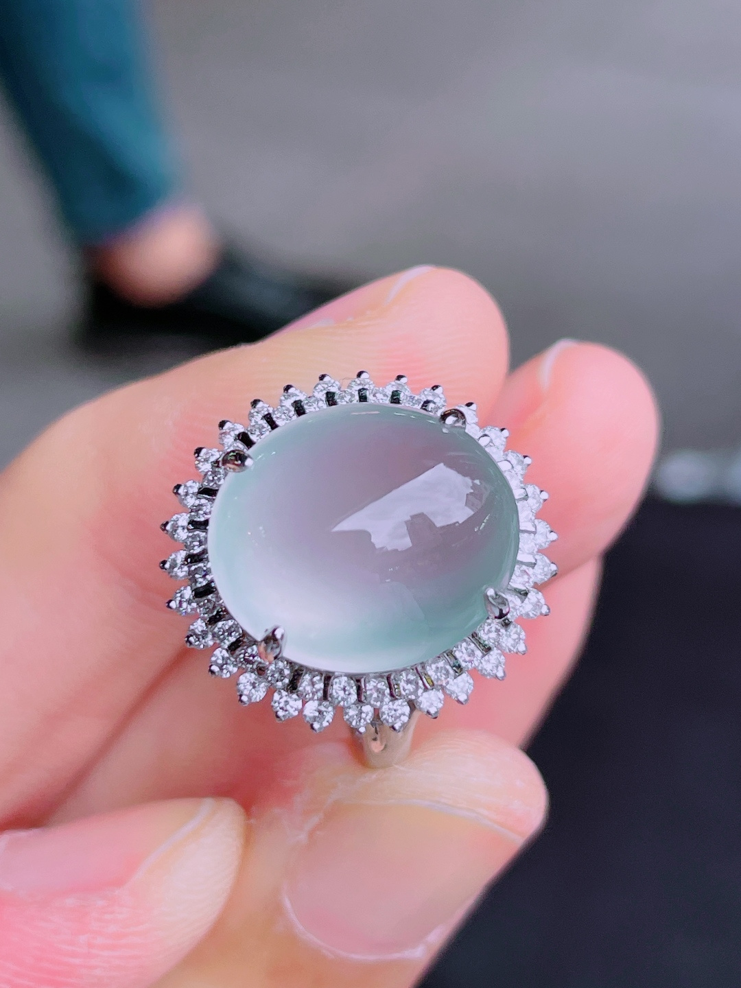 ️高冰蛋面戒指 晶莹剔透，新颖时尚，无裂，14.5-13-8