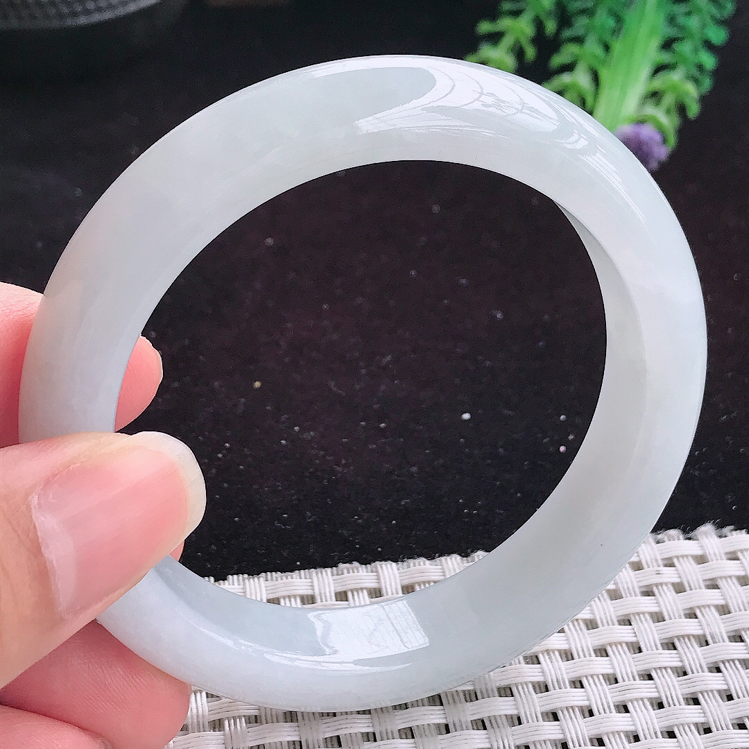 实拍A货翡翠56/12.9/8.8老坑冰润起胶白月光手镯平安镯翡翠玉镯美人镯