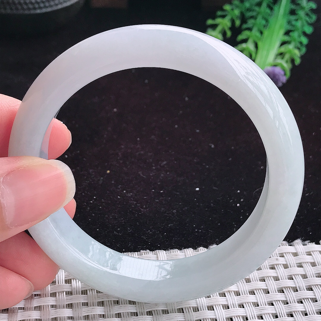 实拍A货翡翠56/12.9/8.8老坑冰润起胶白月光手镯平安镯翡翠玉镯美人镯