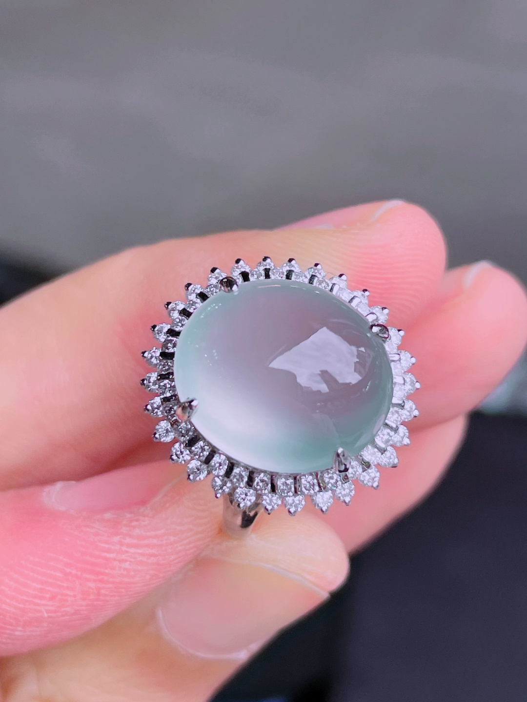 ️高冰蛋面戒指 晶莹剔透，新颖时尚，无裂，14.5-13-8