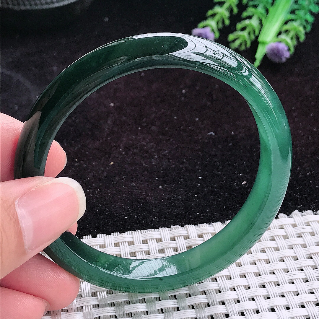 自然光56.5/10.2/7.2老坑冰润起胶宽边满色手镯平安镯翡翠玉镯美人镯