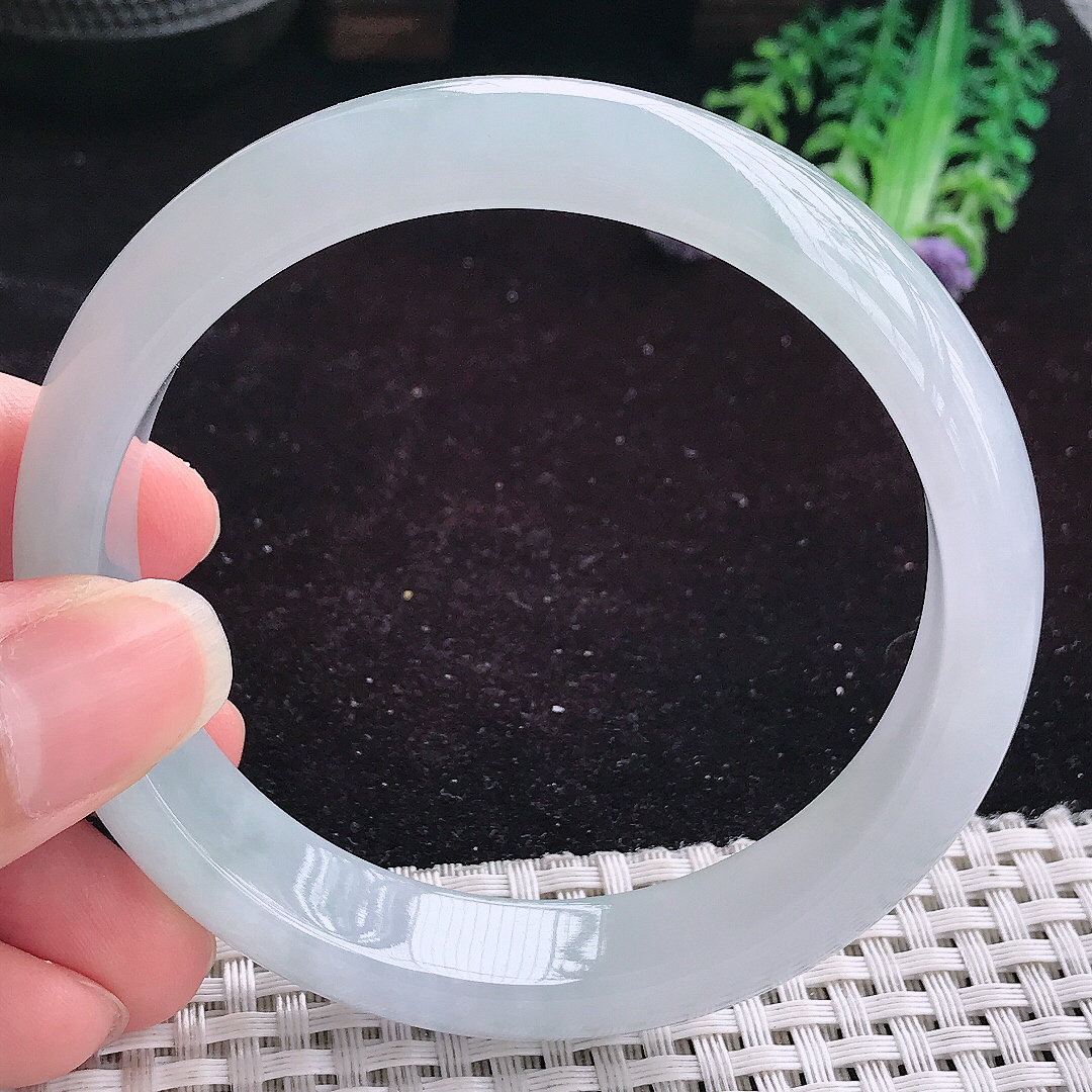 实拍A货翡翠61.5/14/7.8老坑冰胶果冻冰晴手镯平安镯翡翠玉镯美人镯