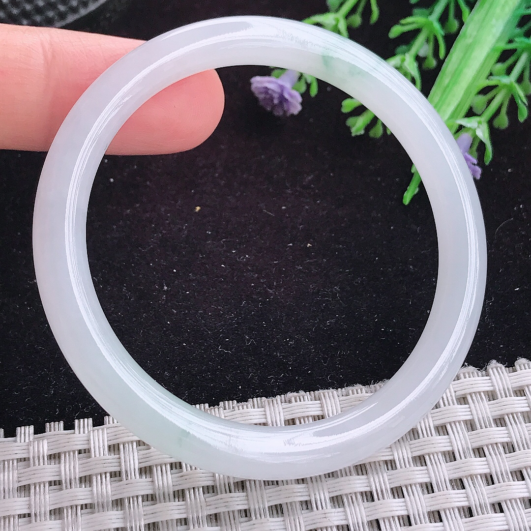 实拍A货翡翠51/6.5/7小圈口老坑冰润起胶飘花叮当手镯平安镯翡翠玉镯美人镯