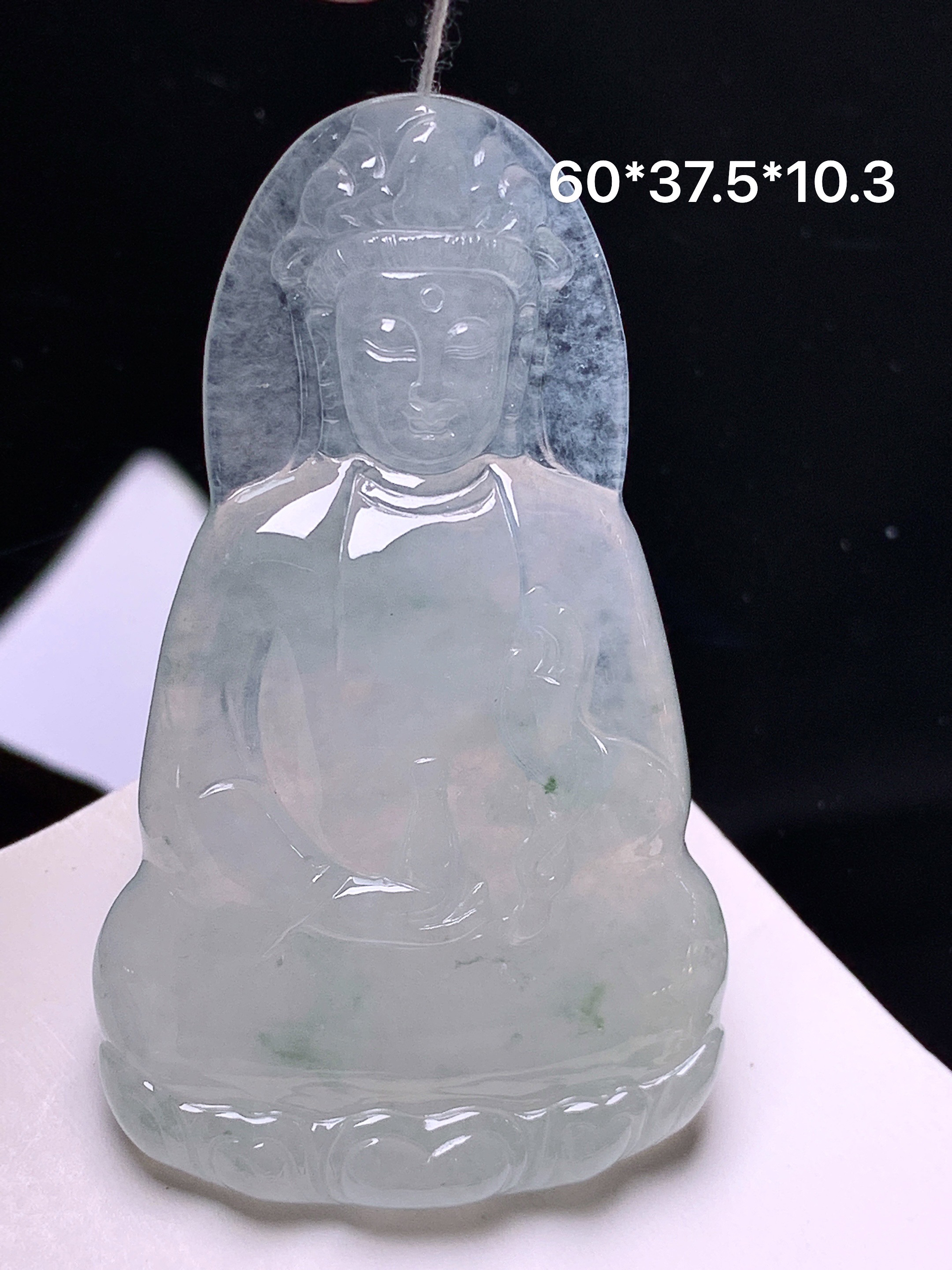 冰种观音菩萨吊坠 玉质细腻 色泽艳丽清新 整体尺寸60*37.5*10.3 d1
