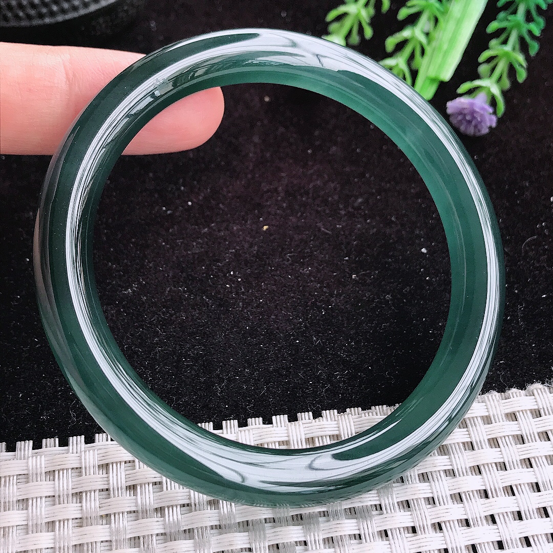 自然光59.5/8.6/8.7老坑冰胶满色蓝韵圆条手镯平安镯翡翠玉镯美人镯