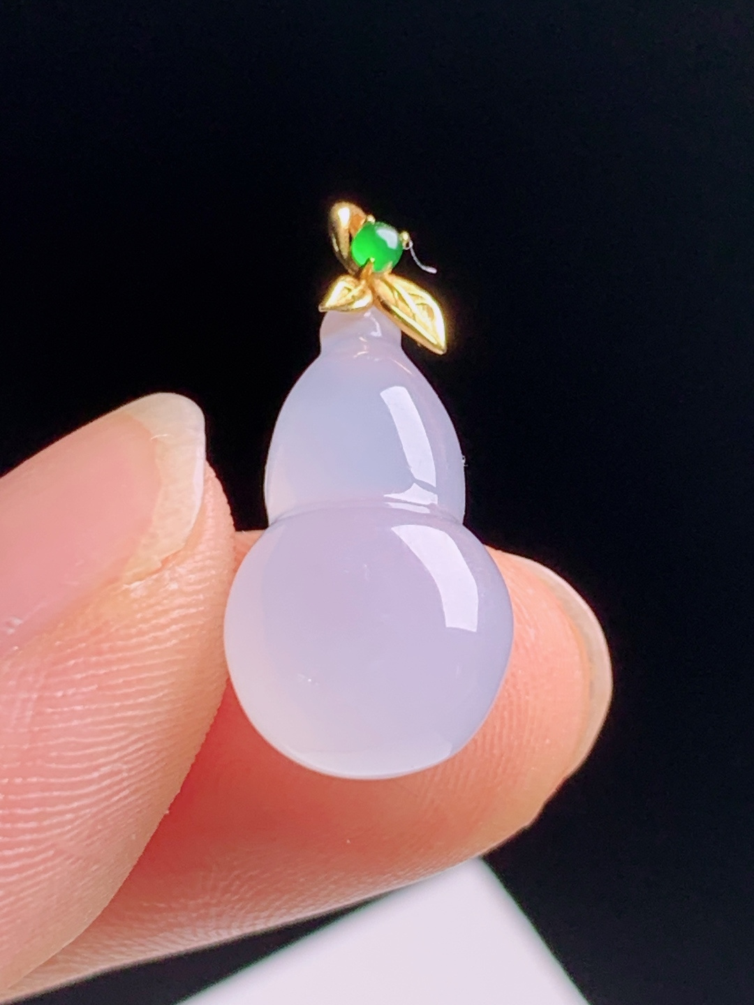 冰葫芦吊坠，冰润通透紫韵清雅，18K金镶阳绿扣头小巧精致日常百搭