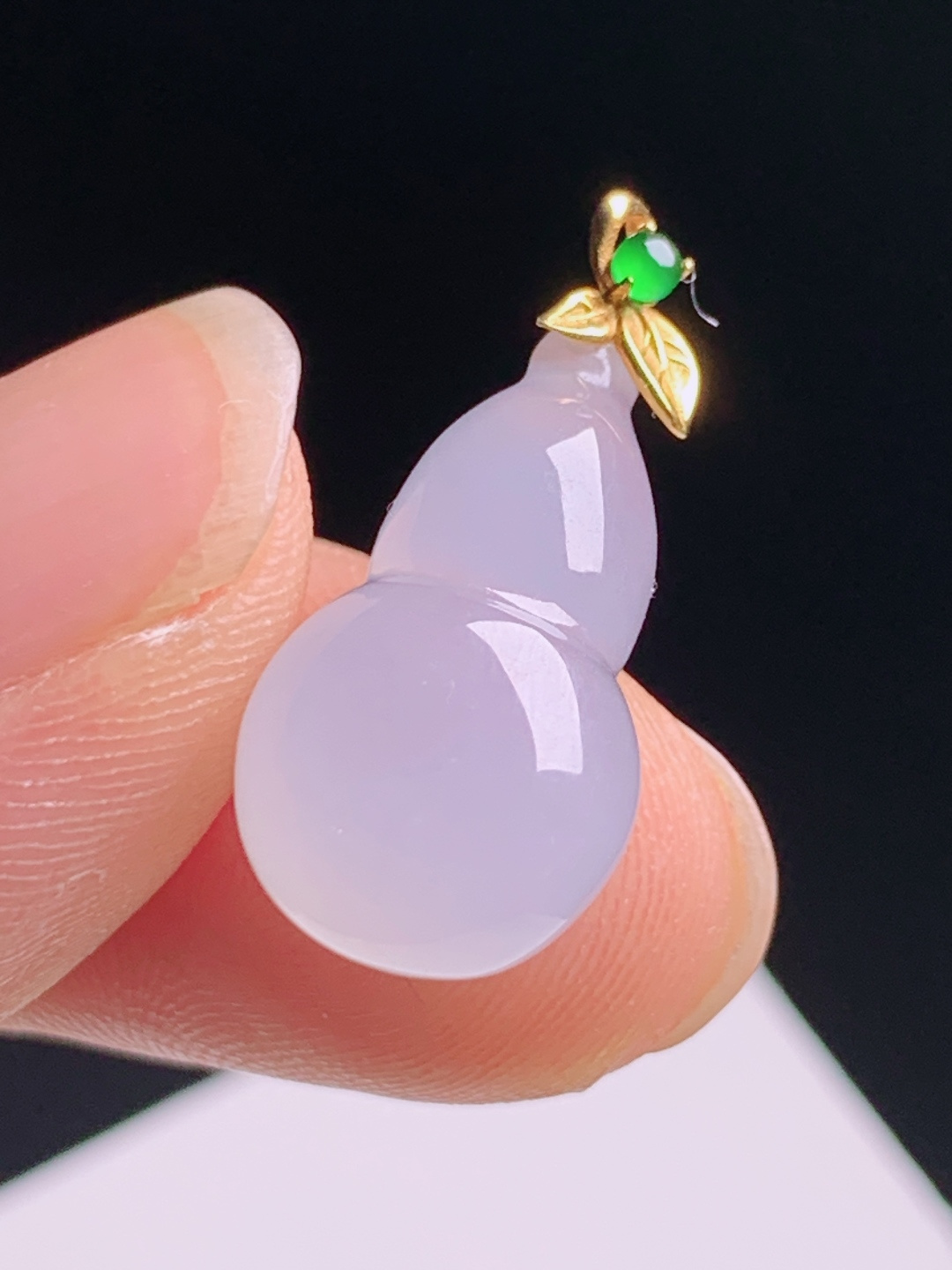 冰葫芦吊坠，冰润通透紫韵清雅，18K金镶阳绿扣头小巧精致日常百搭