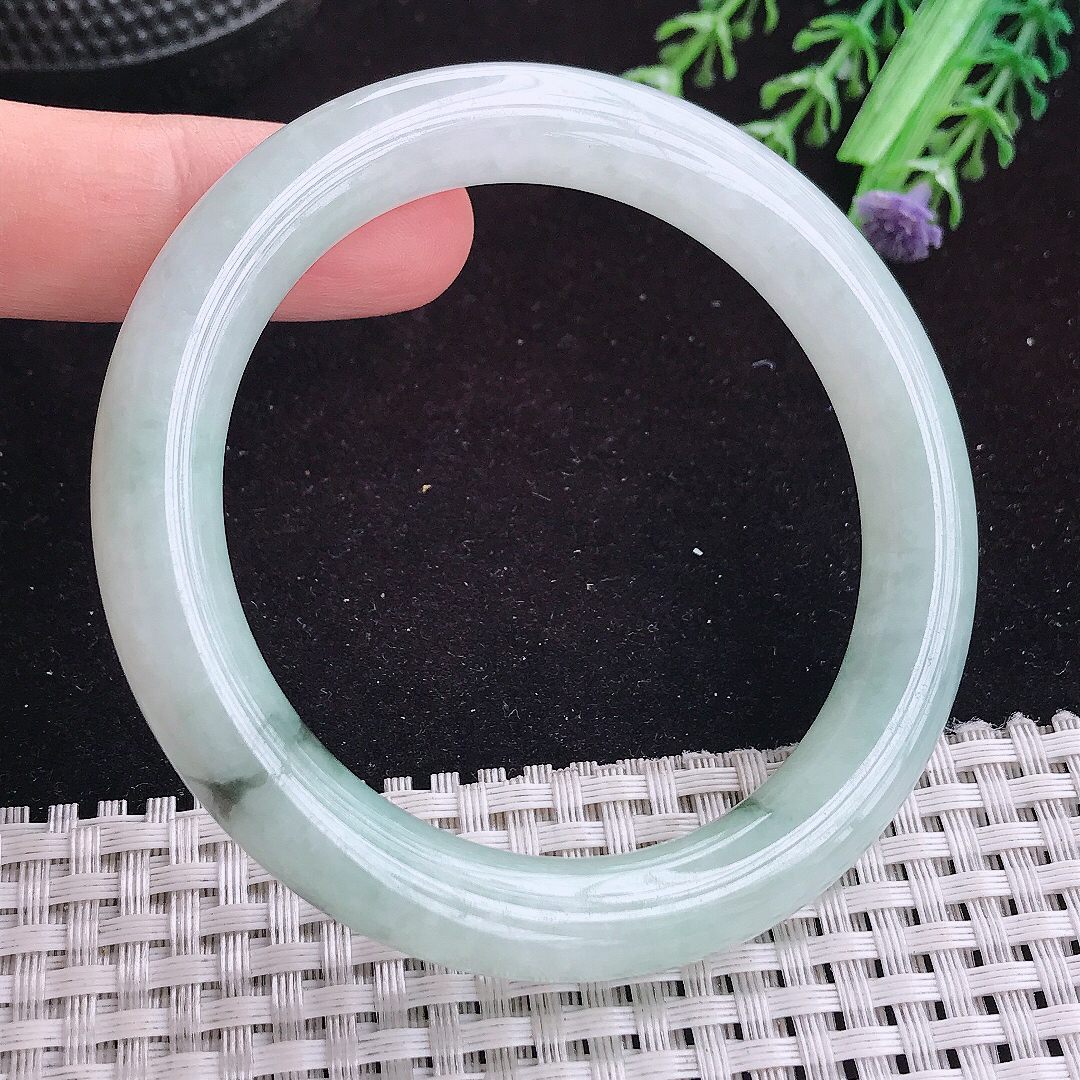 自然光57/9.5老坑精美冰润飘花圆条手镯平安镯翡翠玉镯美人镯