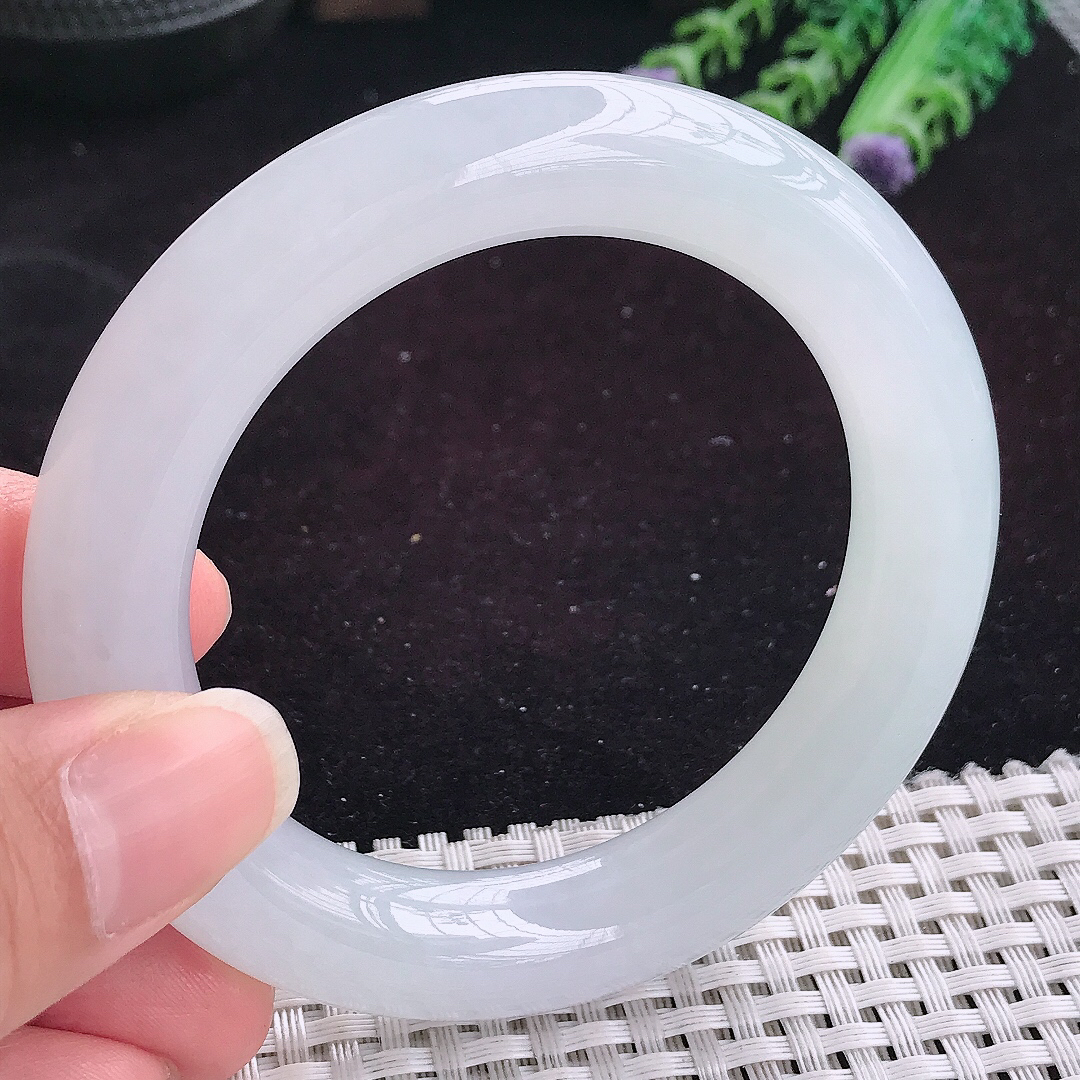 自然光54.5/11.8老坑冰胶果冻白月光胖圆条手镯平安镯翡翠玉镯美人镯