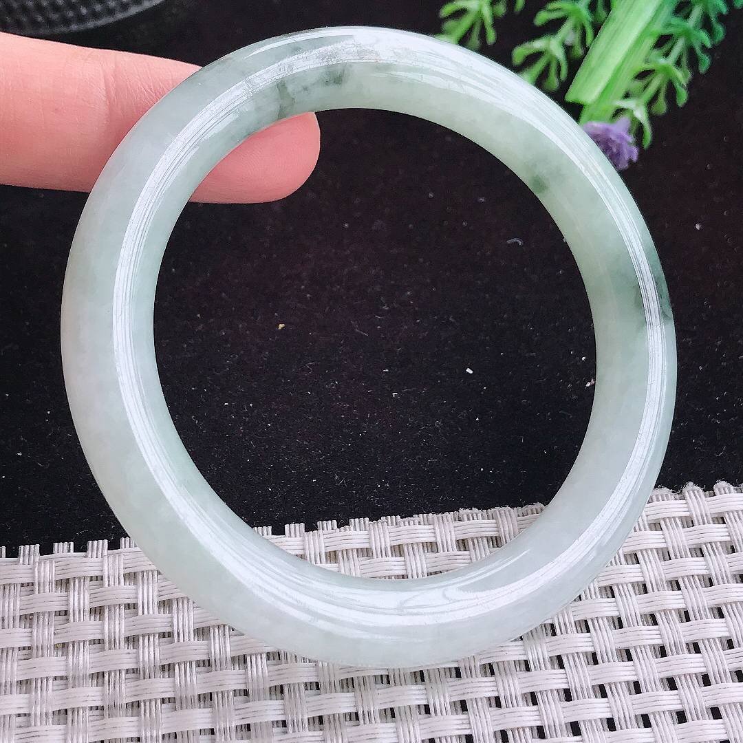 自然光57/9.5老坑精美冰润飘花圆条手镯平安镯翡翠玉镯美人镯