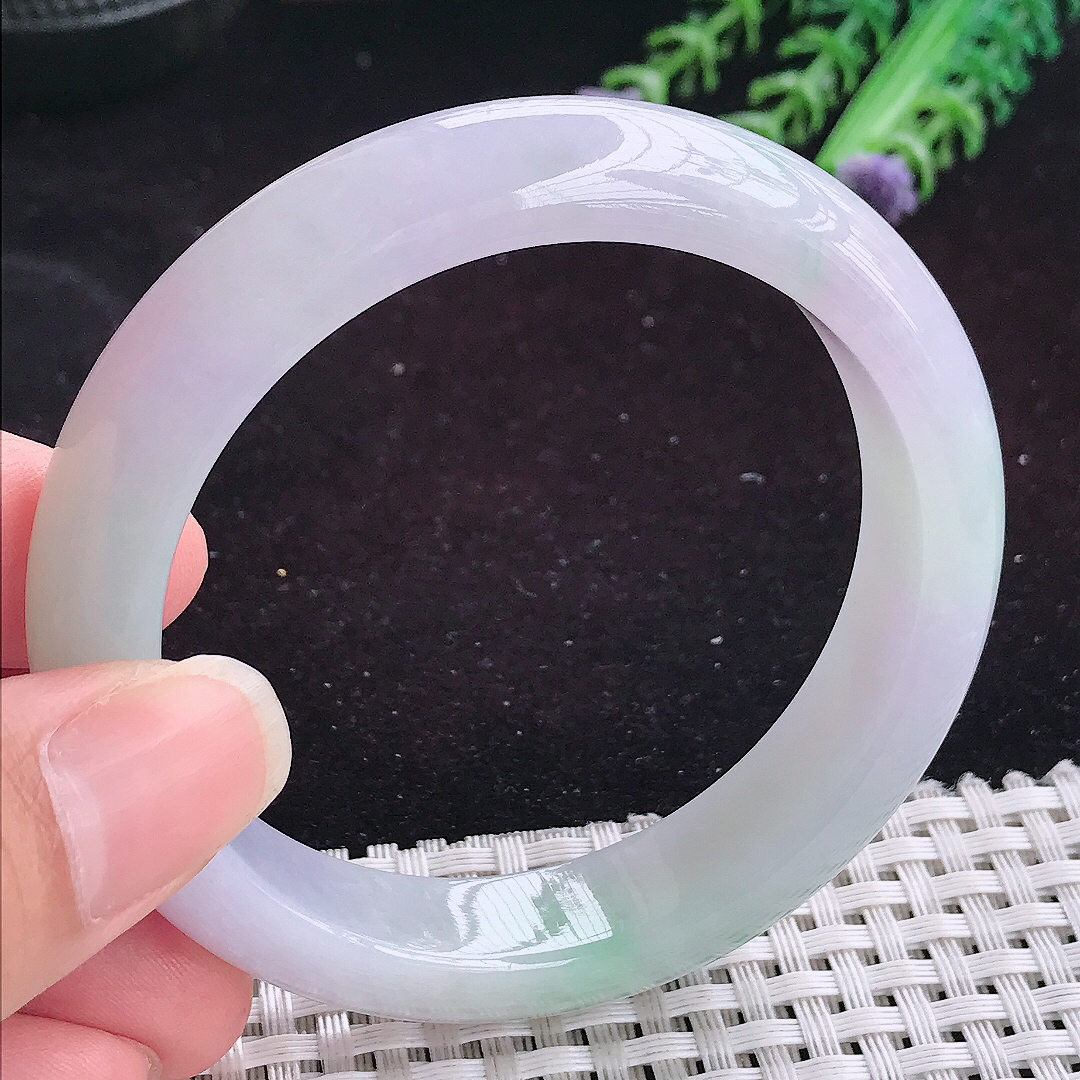 自然光55.5/12.8/8.5老坑温润淡雅紫罗兰手镯平安镯翡翠玉镯美人镯
