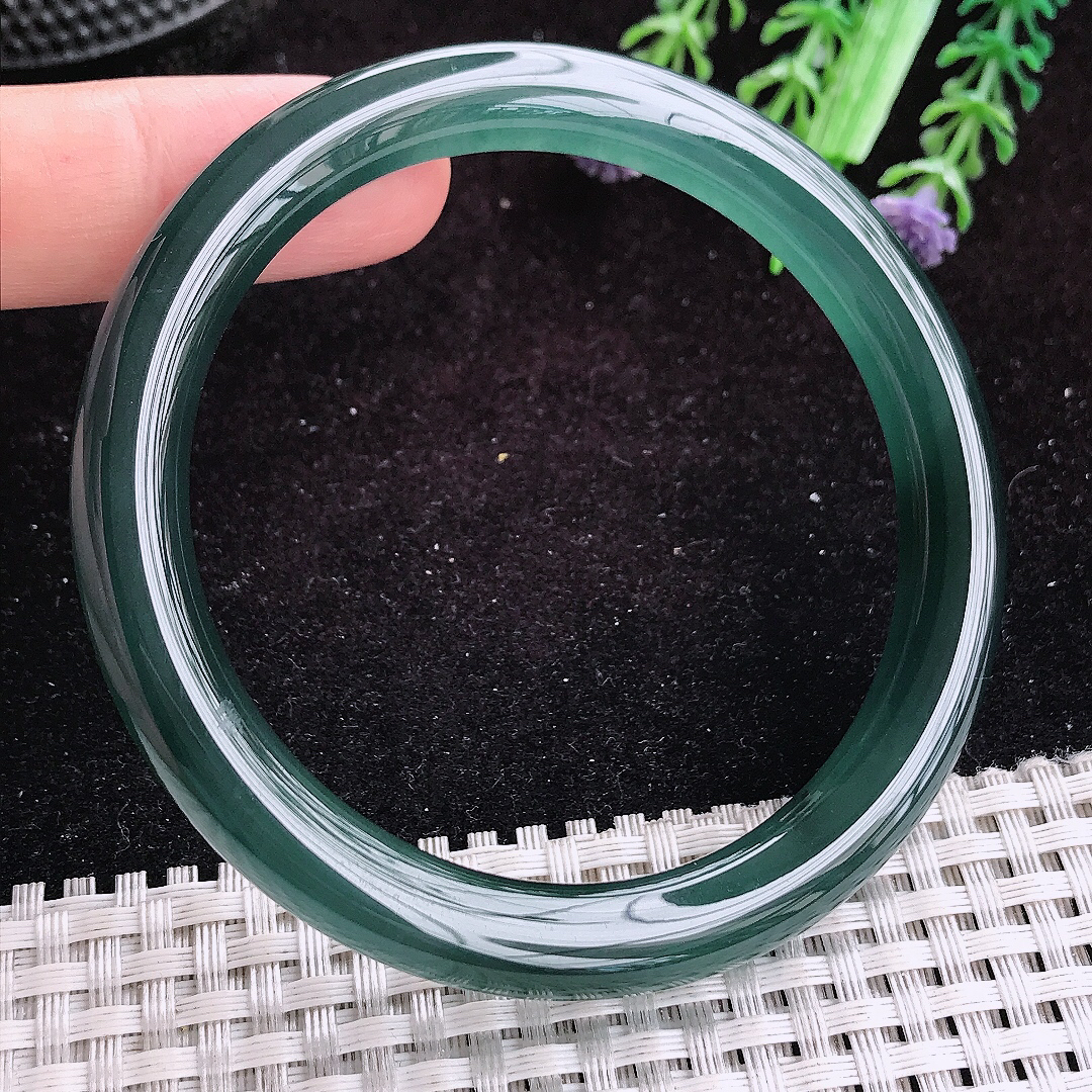 自然光59.5/8.6/8.7老坑冰胶满色蓝韵圆条手镯平安镯翡翠玉镯美人镯