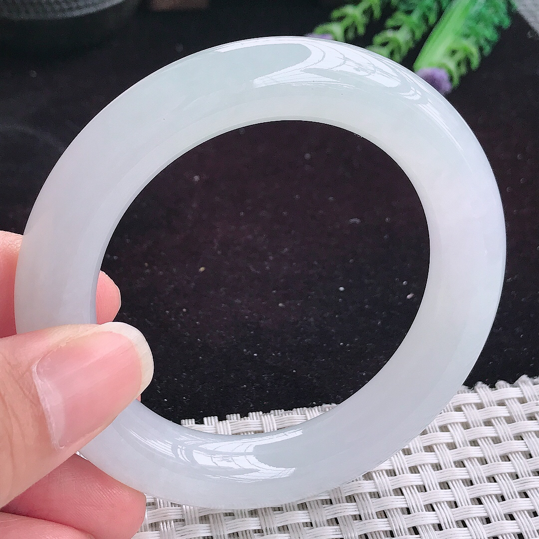 自然光54.5/11.8老坑冰胶果冻白月光胖圆条手镯平安镯翡翠玉镯美人镯