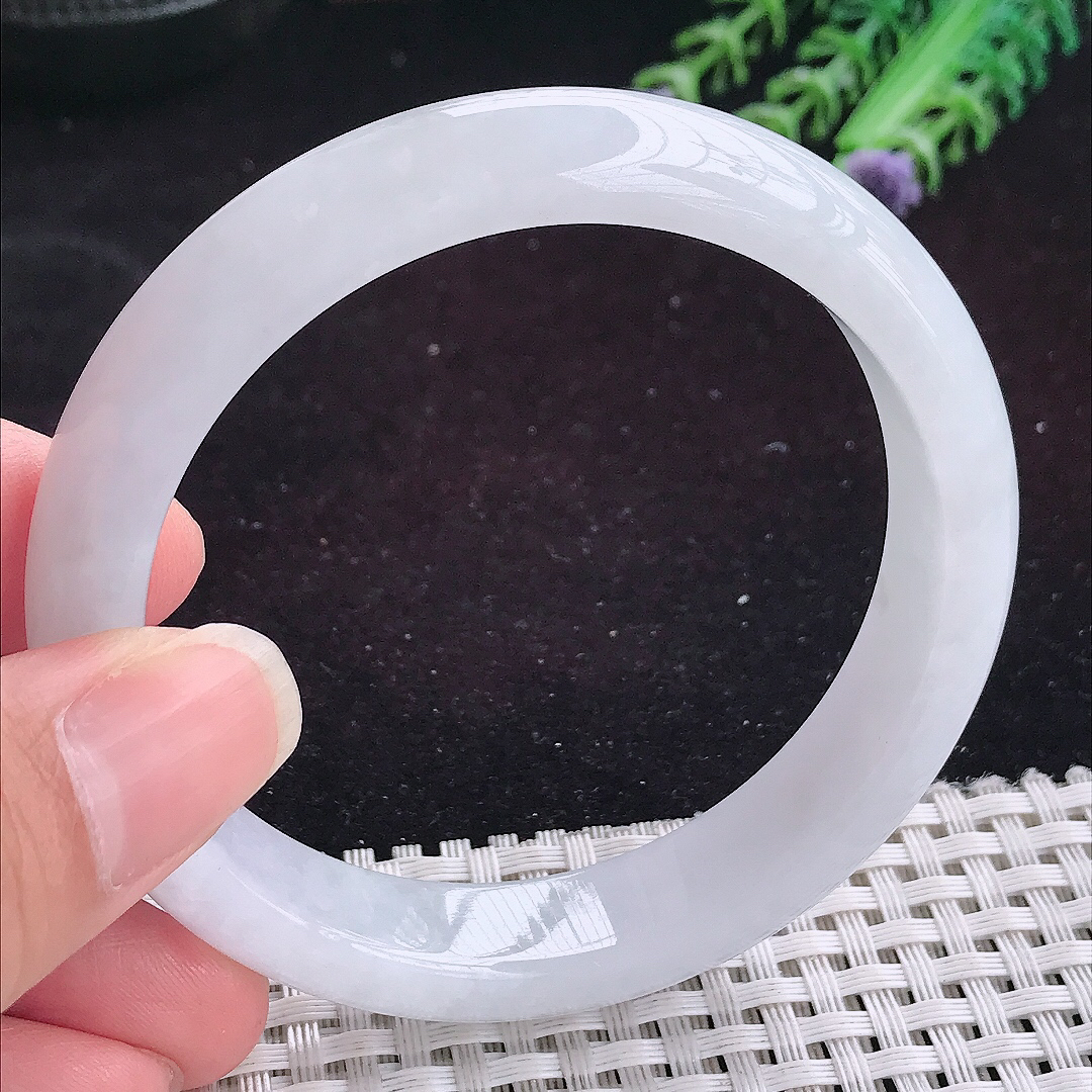 自然光58/13/7.9老坑秀气冰润白月光手镯平安镯翡翠玉镯美人镯
