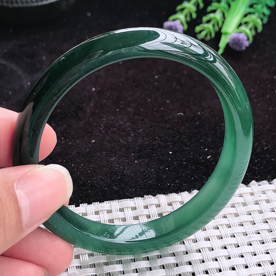自然光56.5/10.2/7.2老坑冰润起胶宽边满色手镯平安镯翡翠玉镯美人镯