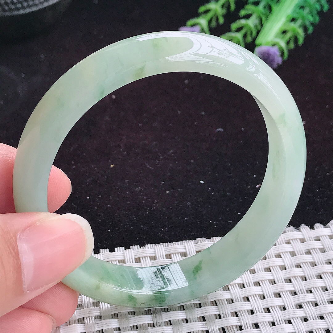自然光55/11.8/7老坑冰润飘花手镯平安镯翡翠玉镯美人镯