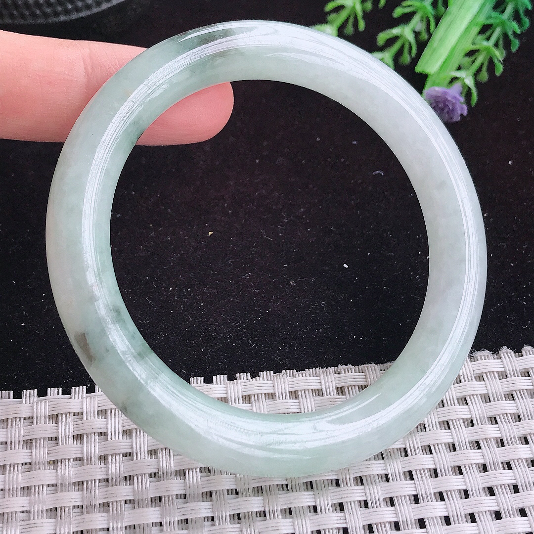 自然光57/9.5老坑精美冰润飘花圆条手镯平安镯翡翠玉镯美人镯