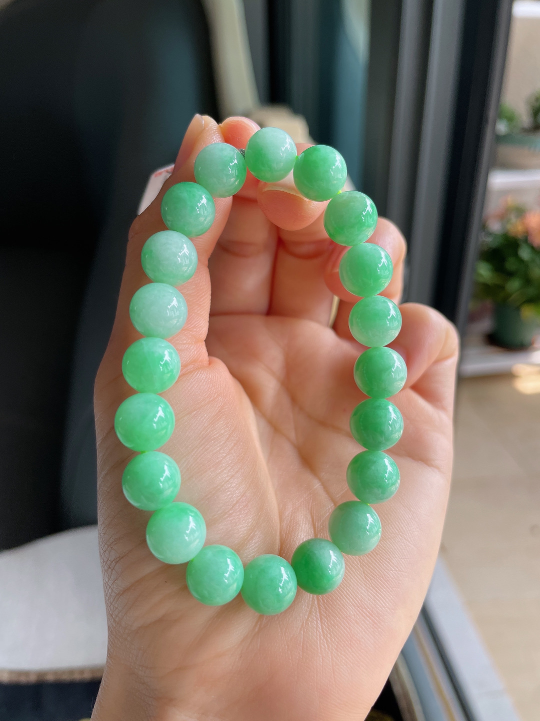 ️，天然翡翠A货，满绿手串，尺寸：9.8mm。【编3910】