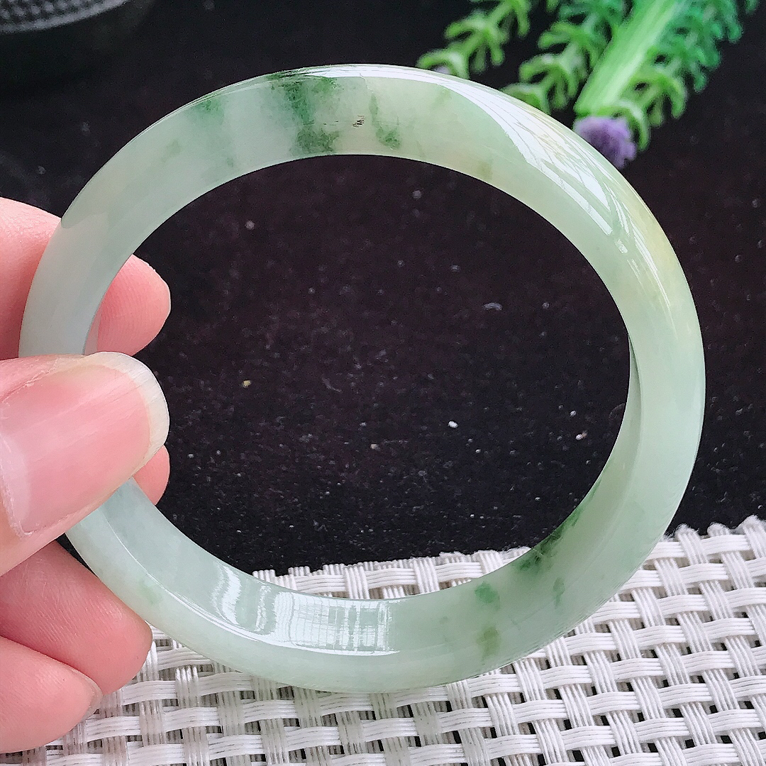 自然光55/11.8/7老坑冰润飘花手镯平安镯翡翠玉镯美人镯