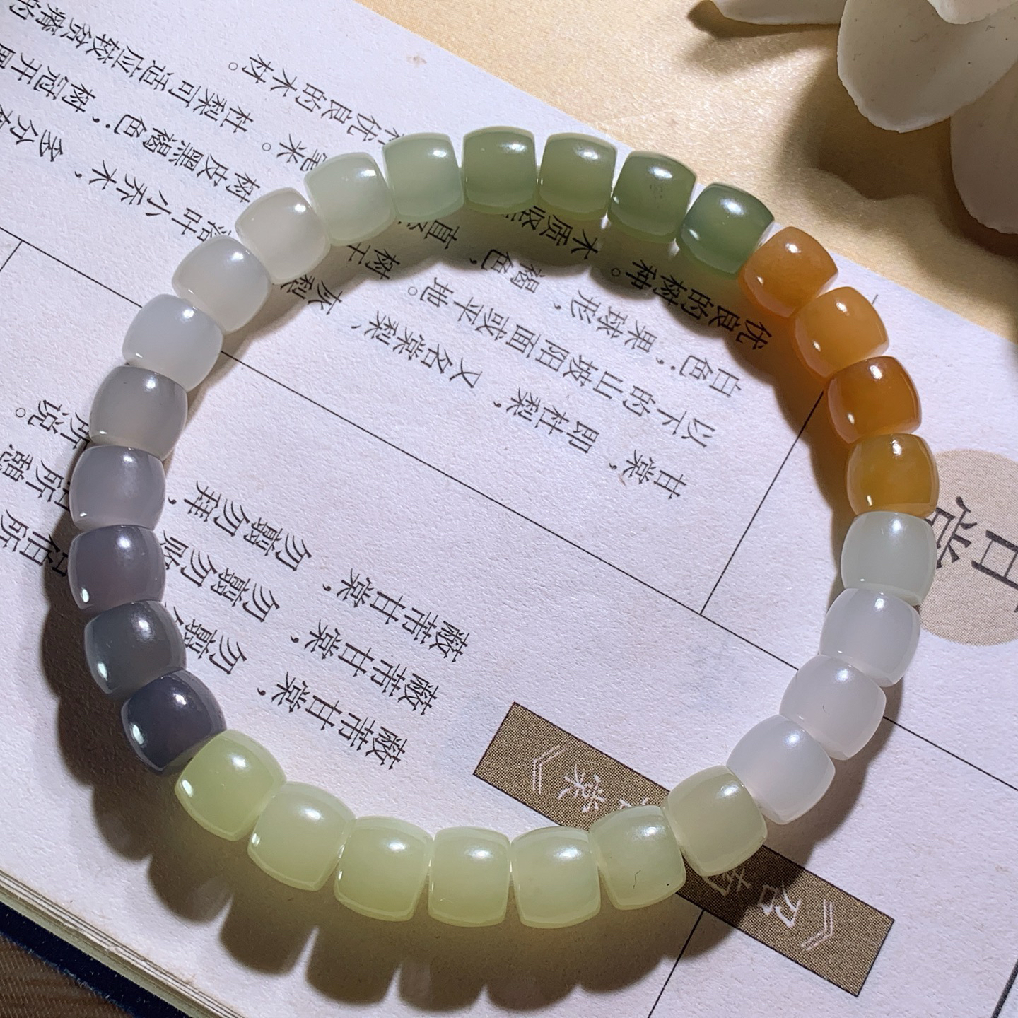 新疆和田玉多宝直切手串 单颗尺寸6/7！玉质细腻油润 底色纯净 脂粉好，品质好。lt260610