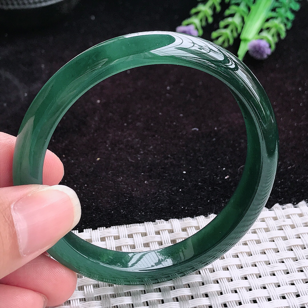 自然光56.5/10.2/7.2老坑冰润起胶宽边满色手镯平安镯翡翠玉镯美人镯