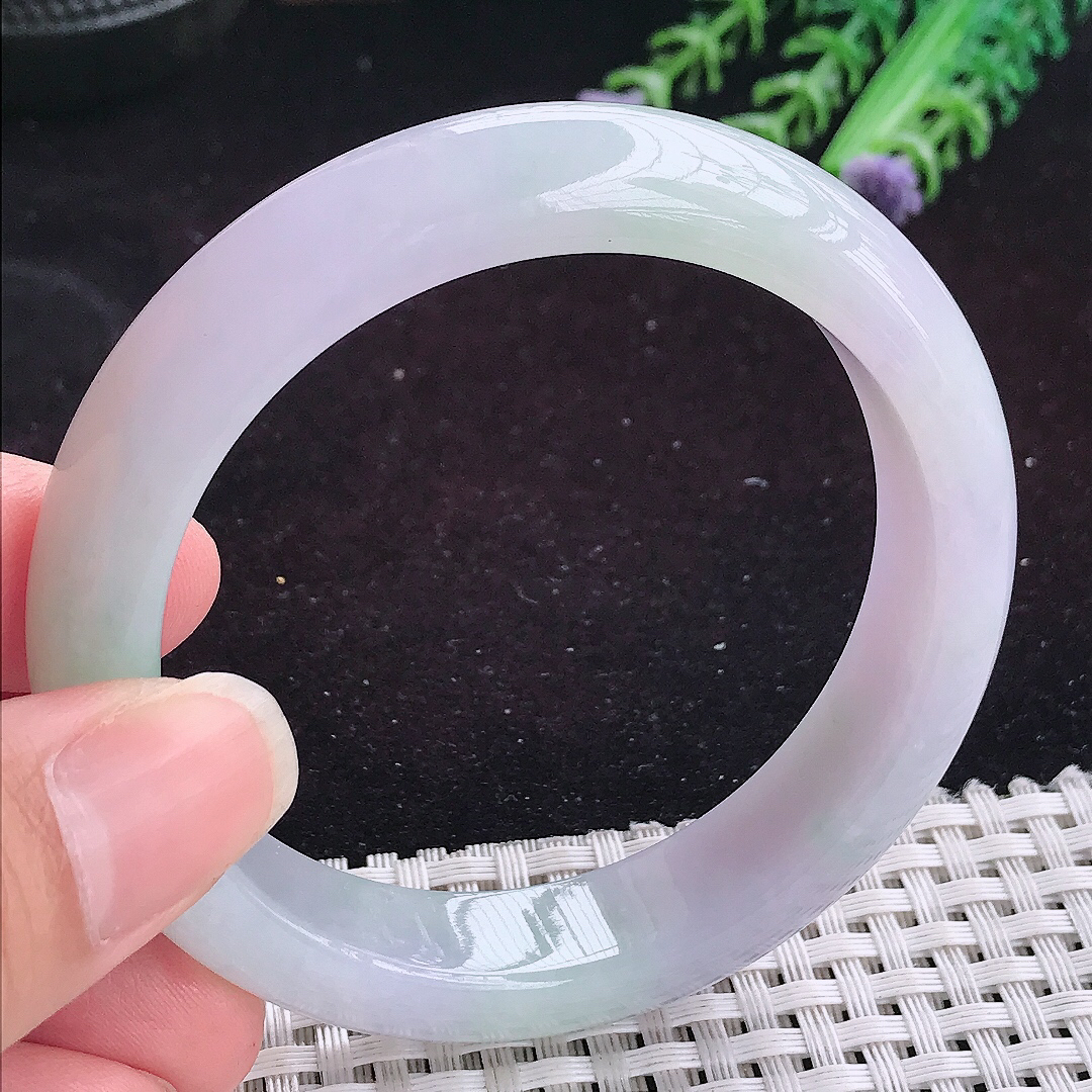 自然光55.5/12.8/8.5老坑温润淡雅紫罗兰手镯平安镯翡翠玉镯美人镯