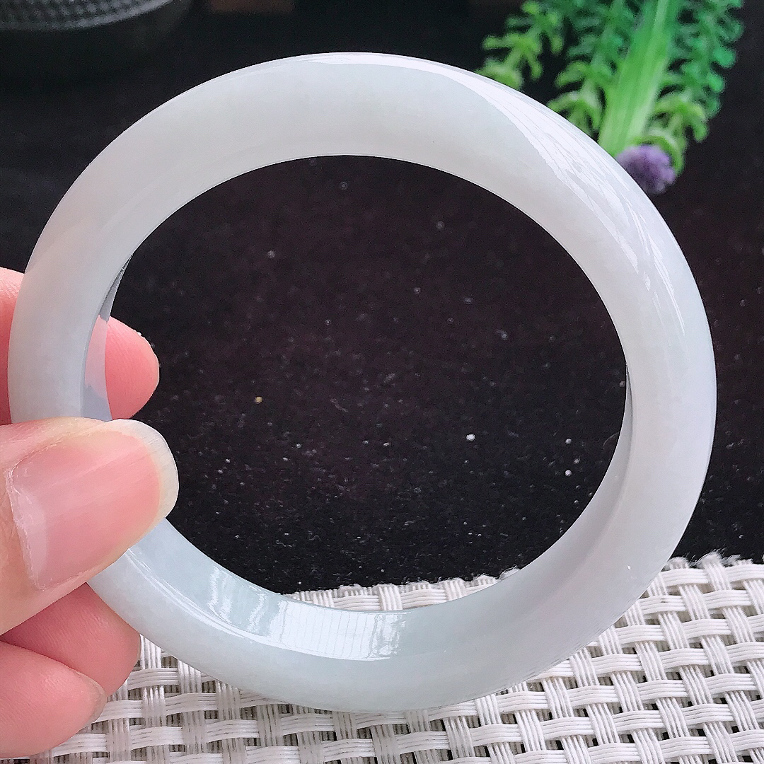 实拍A货翡翠56/12.9/8.8老坑冰润起胶白月光手镯平安镯翡翠玉镯美人镯