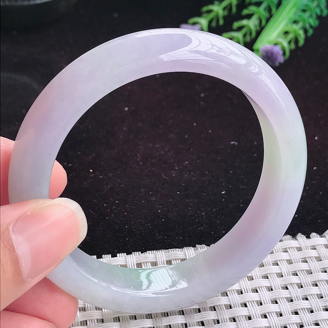 自然光55.5/12.8/8.5老坑温润淡雅紫罗兰手镯平安镯翡翠玉镯美人镯