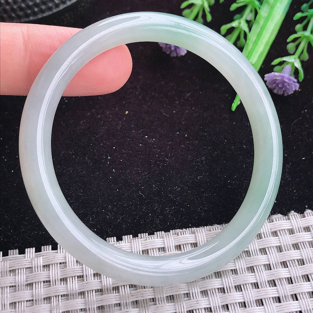 实拍A货翡翠51.5/7.6/7小圈口老坑冰润起胶晴底圆条手镯平安镯翡翠玉镯叮当镯
