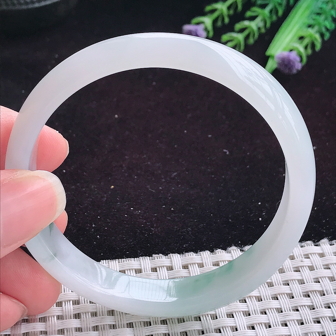 实拍A货翡翠57.5/11.3/6.5老坑冰润起胶冰飘花手镯平安镯翡翠玉镯女款