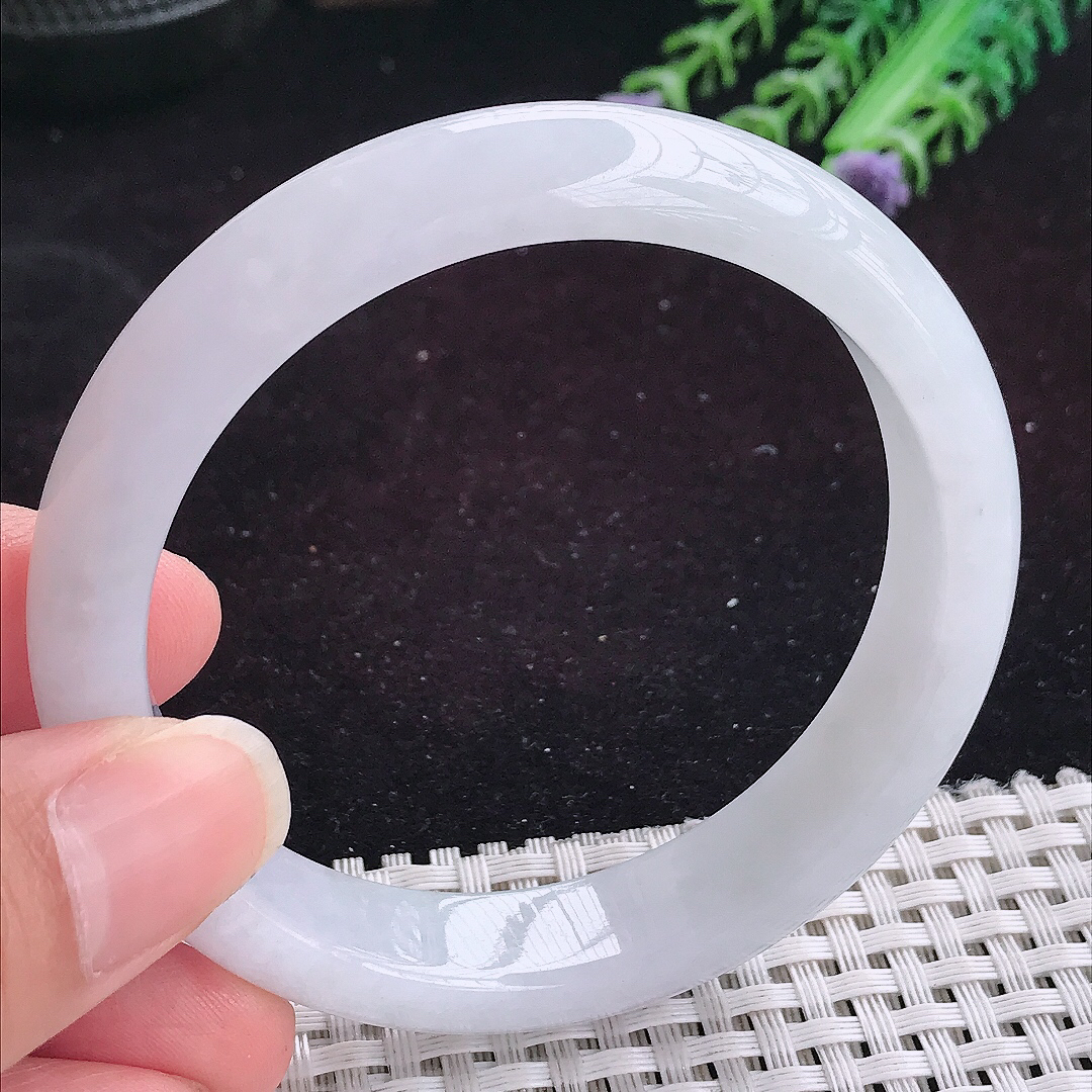 自然光58/13/7.9老坑秀气冰润白月光手镯平安镯翡翠玉镯美人镯