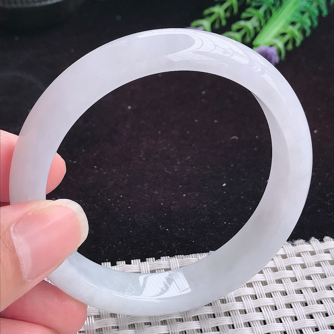 自然光58/13/7.9老坑秀气冰润白月光手镯平安镯翡翠玉镯美人镯