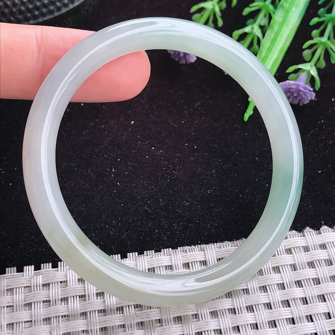 实拍A货翡翠51.5/7.6/7小圈口老坑冰润起胶晴底圆条手镯平安镯翡翠玉镯叮当镯