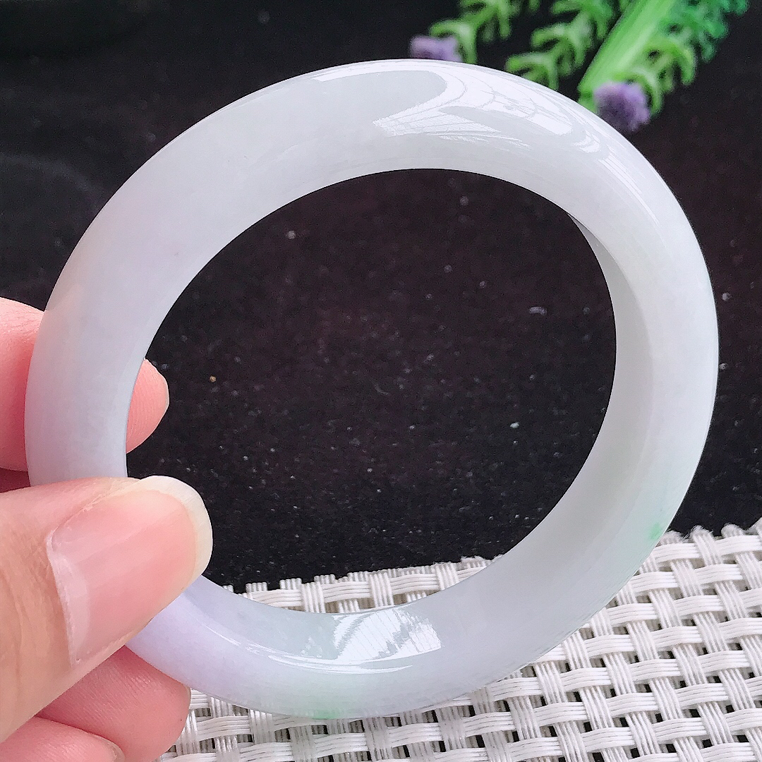 自然光54.5/11.6/9.3老坑温润飘绿宽边手镯平安镯翡翠玉镯美人镯
