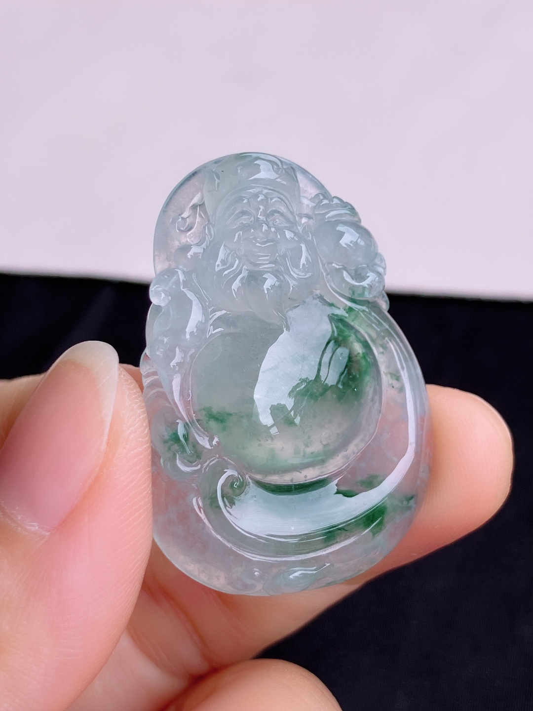 冰飘花财神到，晶莹剔透，尺寸39.8/27/6.3/自然光实拍